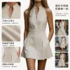 Beige sleeveless dress for women, a simple and elegant solid-color long dress that is slimming and form-fitting in summer full image
